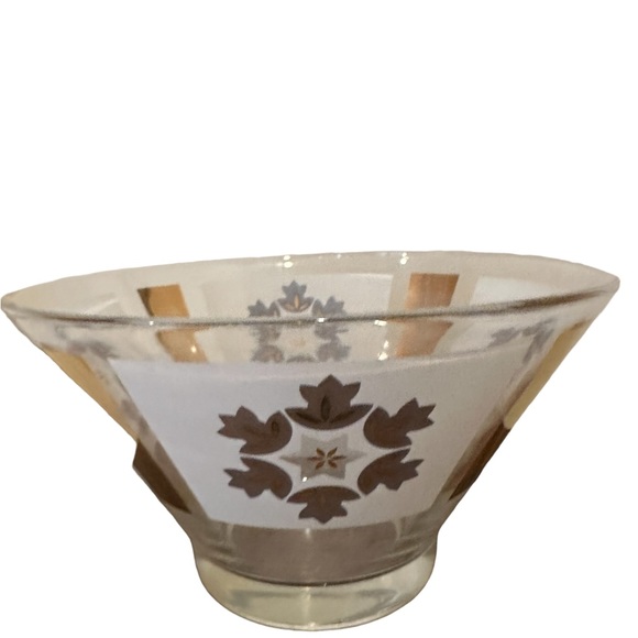 Vintage MCM Anchor Hocking Glass Chip Serving Bowl Gold Leaf Mid-Century 1960s - Picture 5 of 8